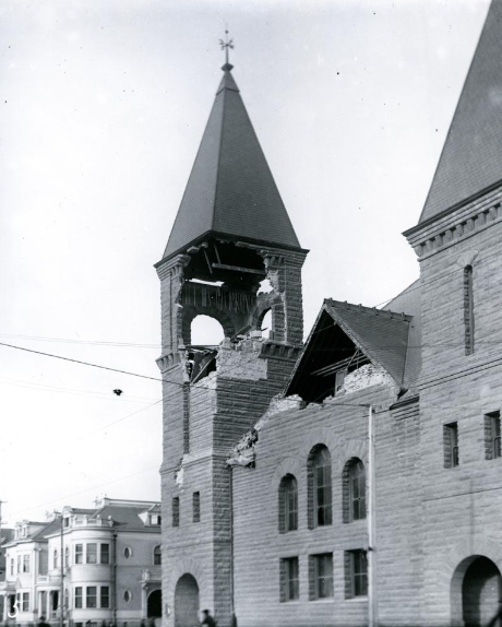 First Baptist Church, northwest corner of Telegraph Avenue and 22nd Street, after 1906 earthquake
