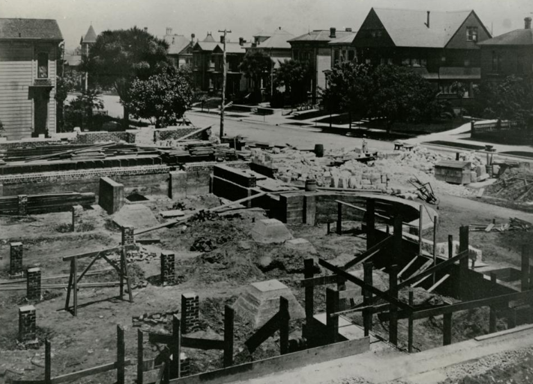 First Church of Christ, Scientist under construction, northwest corner of 17th and Franklin Streets, 1900