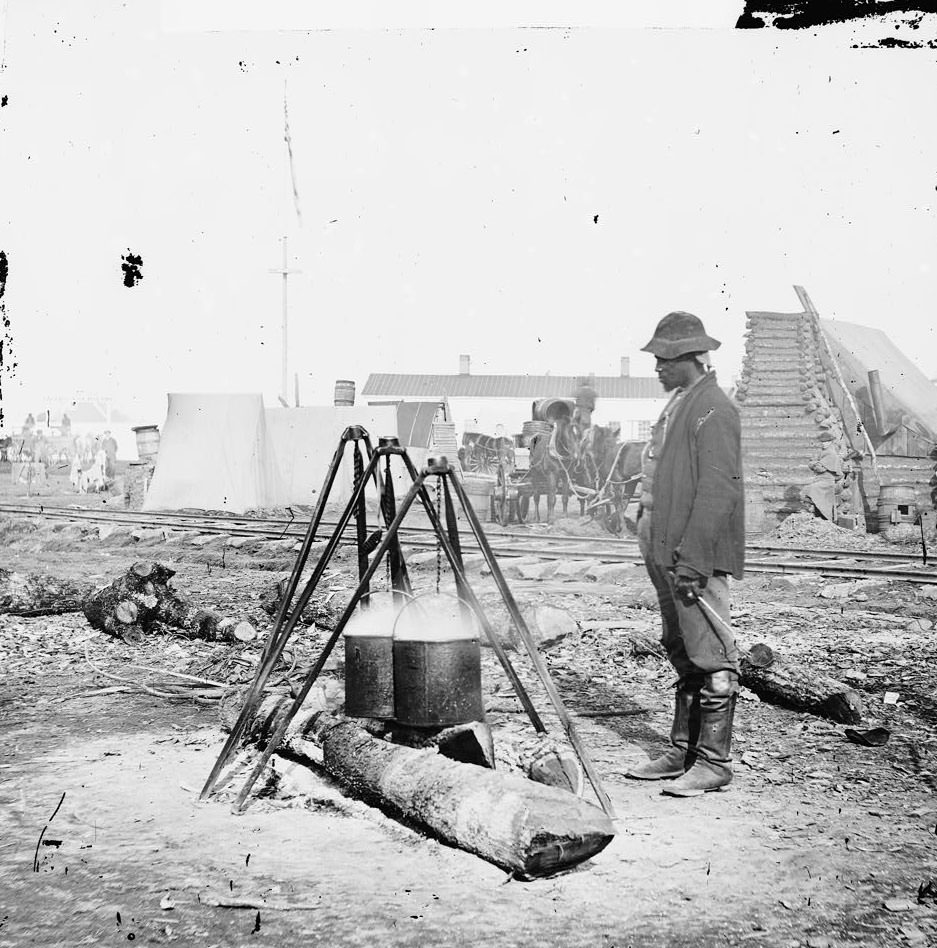 African American army cook at work, Petersburg, 1865