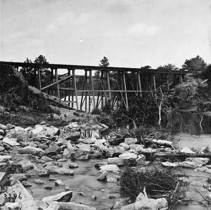 Trestle bridge on south side of railroad, near Petersburg, Virginia, 1865