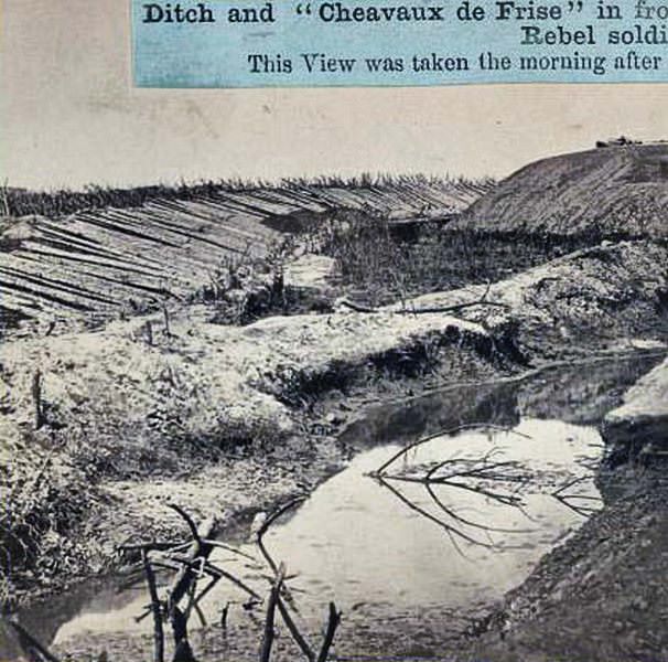 Ditch and "Cheavaux de frise" in front of the Union Fort Sedgwick, 1865