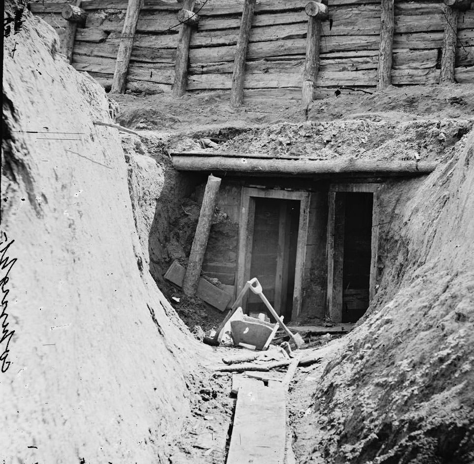 Entrance to mine in Fort Mahone, intended to undermine Fort Sedgwick, 1865