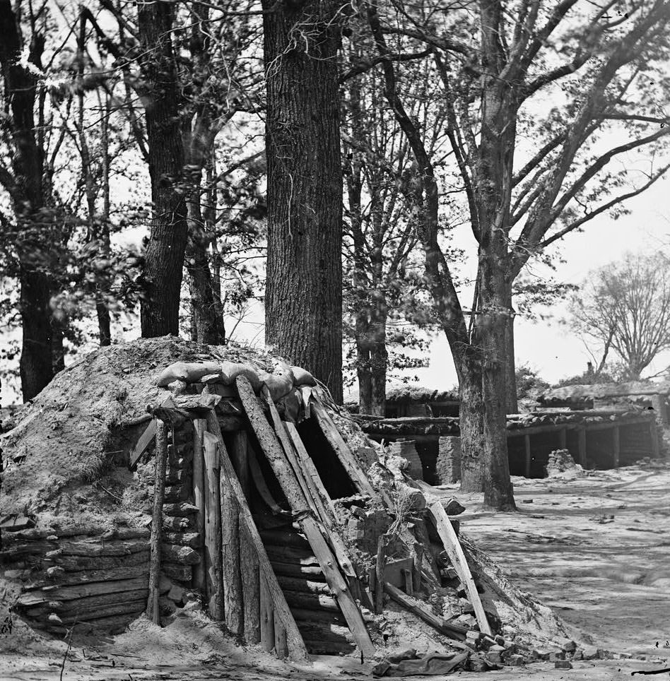 Interior of Fort Steadman; bomb-proof in foreground, Petersburg, 1865