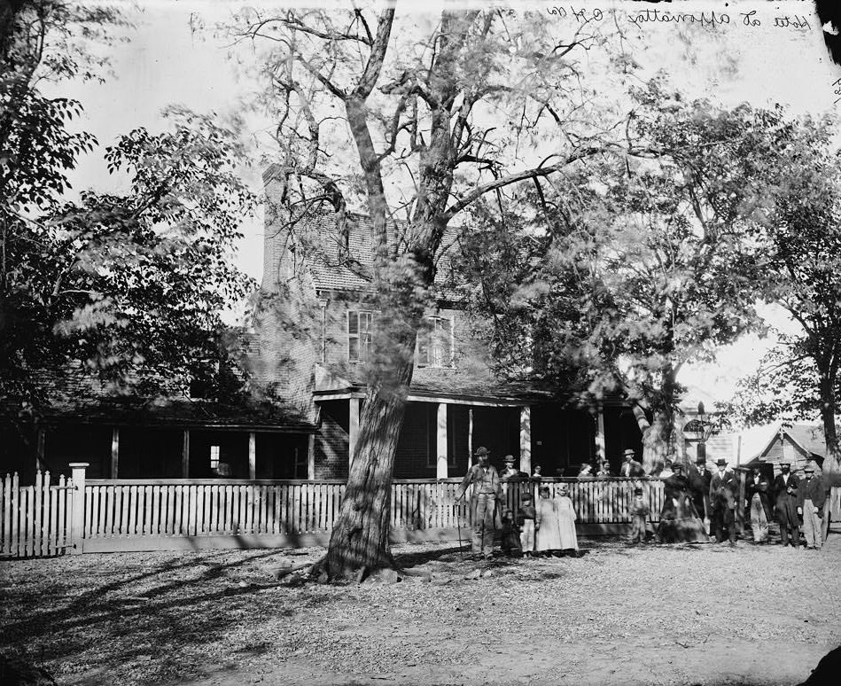 Appomattox Court House, Va. Civilians in front of the hotel, 1865