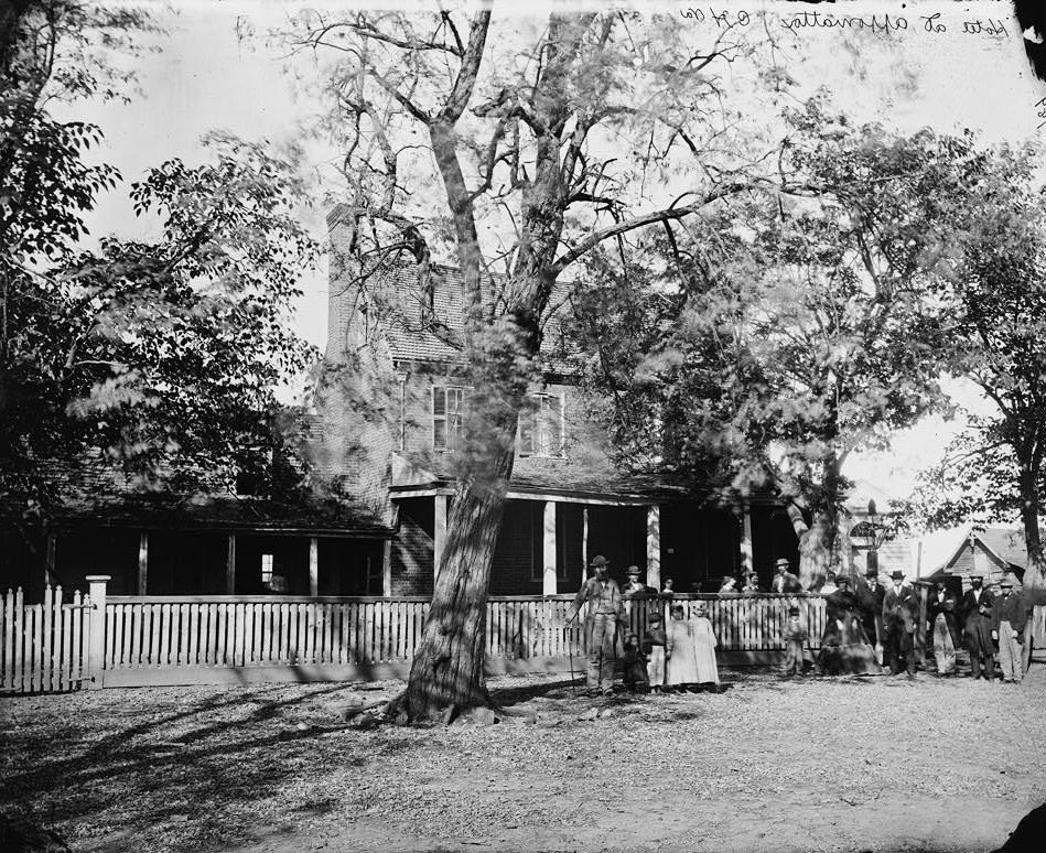 Appomattox Court House, Va. Civilians in front of the hotel, 1865