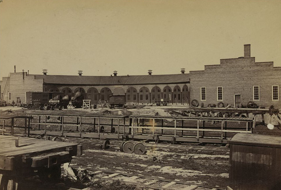 The roundhouse in a railroad yard, Petersburg, Virginia, 1865