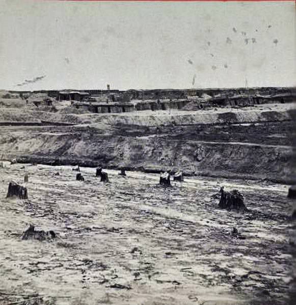 View from the Union Fort Sedgwick, called by the rebel soldiers "Fort Hell", 1865