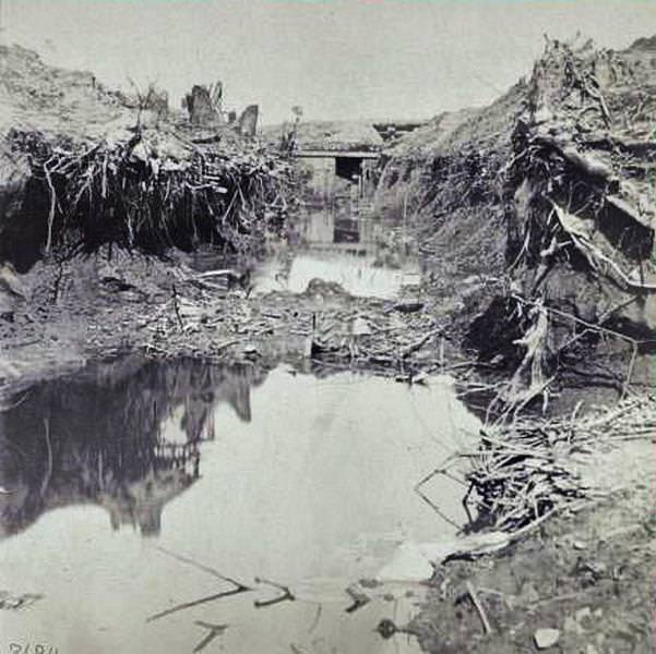 The ditch on the west side of the Union Fort Sedgwick, called by the Rebel soldiers "Fort Hell, 1865