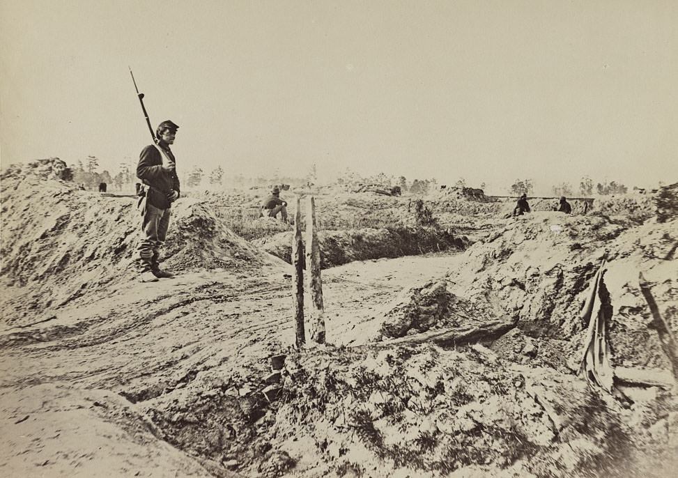 Rifle pits on the picket line in front of Petersburg, 1864