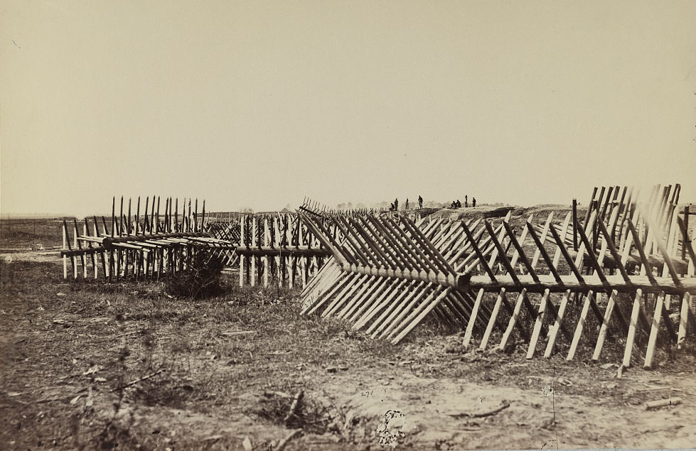 Chevaux de frise in front of Confederate fortifications, Petersburg, 1860s