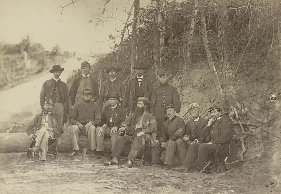 Surgeon John H. Brinton and group of hospital attendants in front of Petersburg, 1864