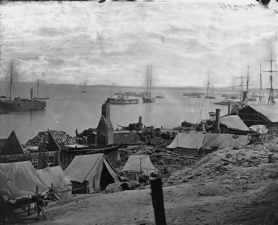 Wharves after the explosion of ordnance barges on, Petersburg, August 4, 1864