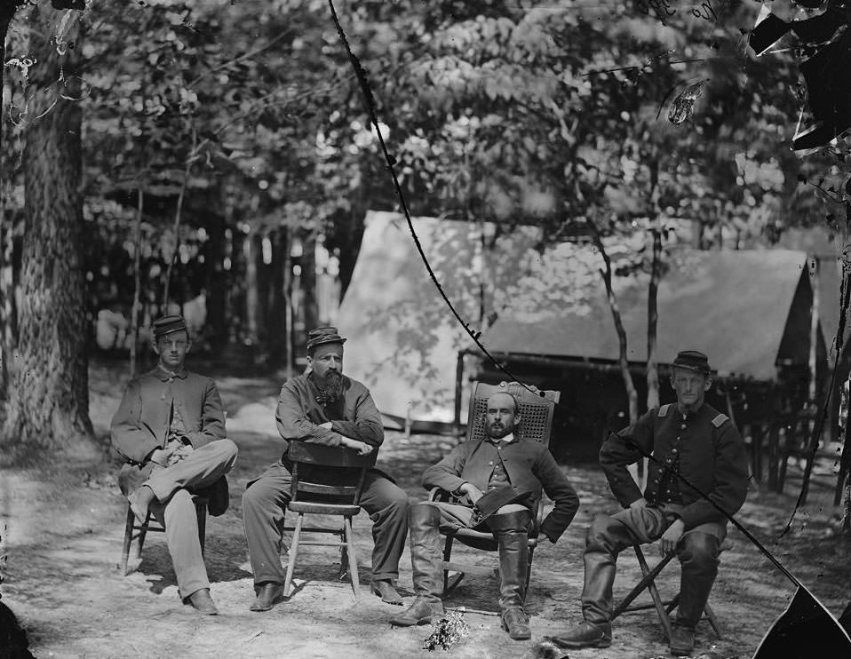 Petersburg, Va. Officers of the 1st Massachusetts Cavalry at Army of the Potomac headquarters, 1864
