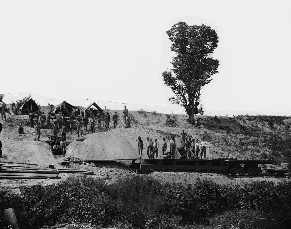 The "Dictator," a 13-inch mortar, in position, Petersburg, 1866