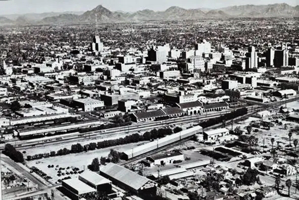 1940 aerial shot of downtown Phoenix looking northeast.