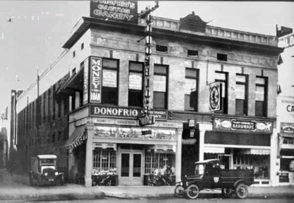 Donofrio's confectionary shown in 1912 on Washington Street, about halfway between First Street and Central Avenue in Phoenix.