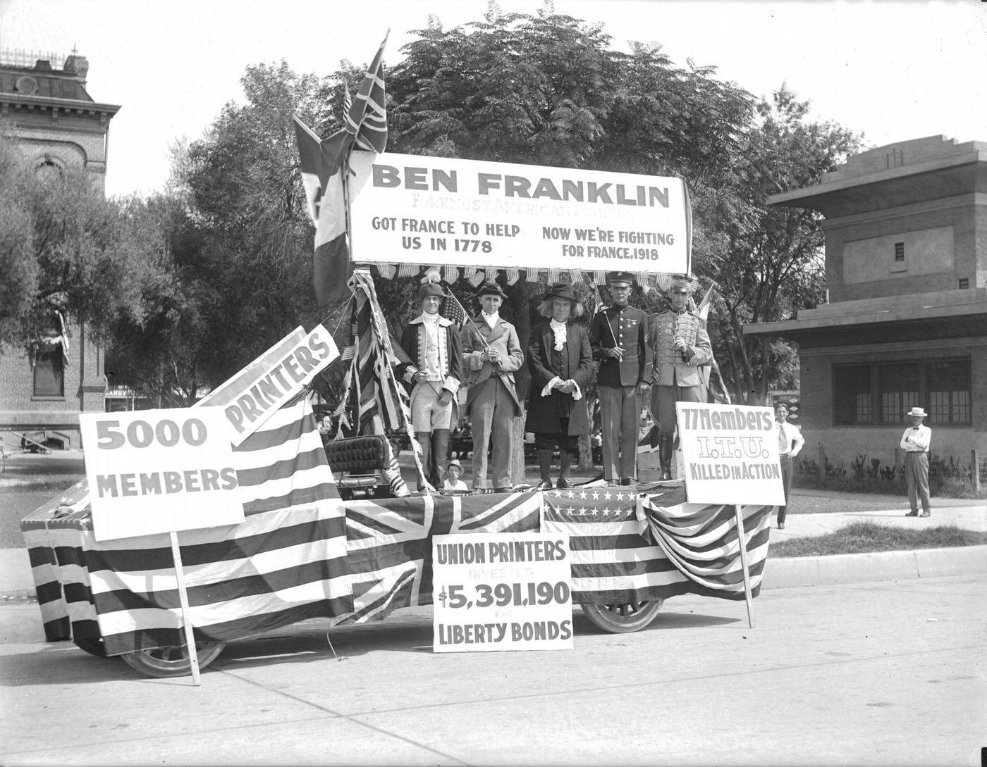 Arizona Printers Union Float During World War I Parade, 1917