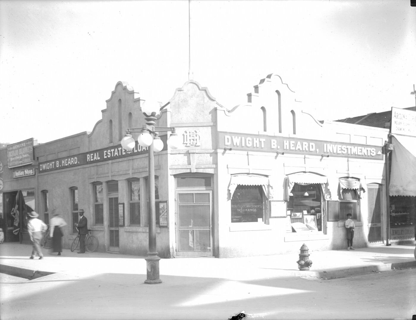 Dwight B. Heard Investments Office Exterior, 1910. This building was located on the southeast corner of Central Avenue and Adams Street in Phoenix.