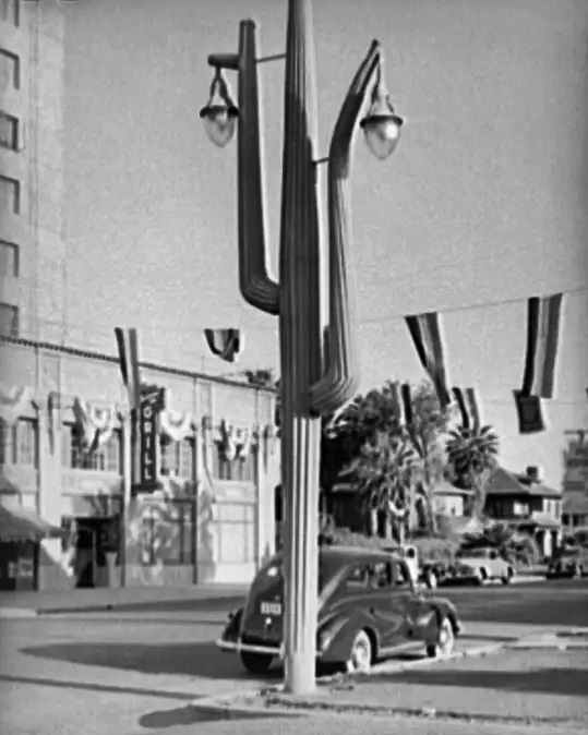 A cactus streelight stands in Phoenix in May 1940.