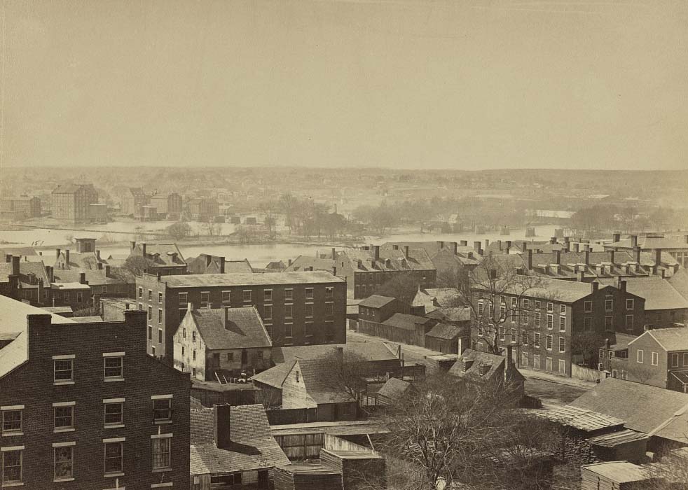 View of James River and part of city of Richmond looking west from Libby Hill, 1863