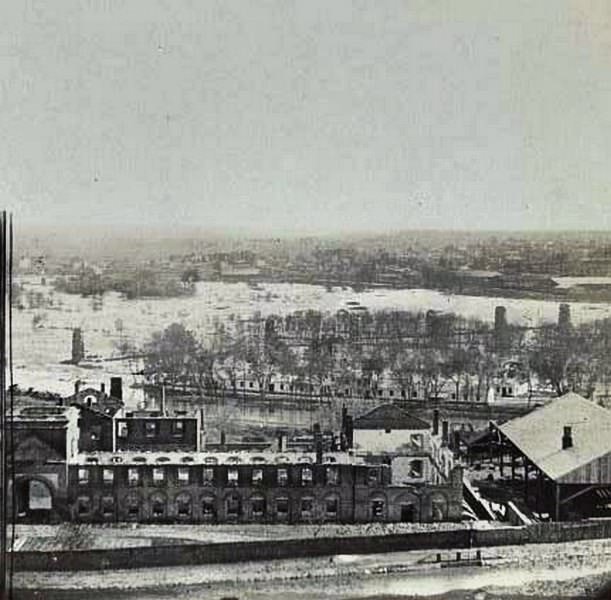 An aerial view of the "burnt district" in Richmond, taken from the old arsenal, 1865