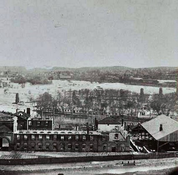 An aerial view of the "burnt district" in Richmond, taken from the old arsenal, 1865
