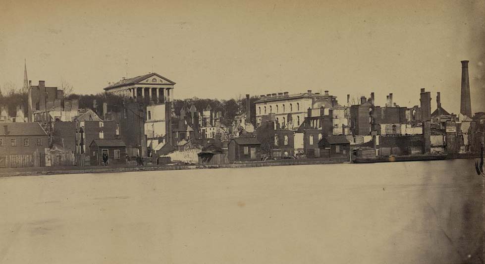 Richmond, looking across canal basin, Capitol and Custom House in distance, 1865