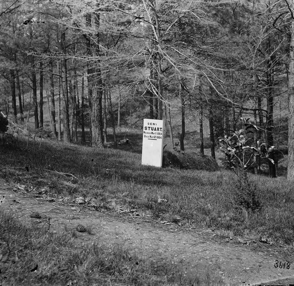 Grave of Gen. J.E.B. Stuart in Hollywood Cemetery, with temporary marker, 1865