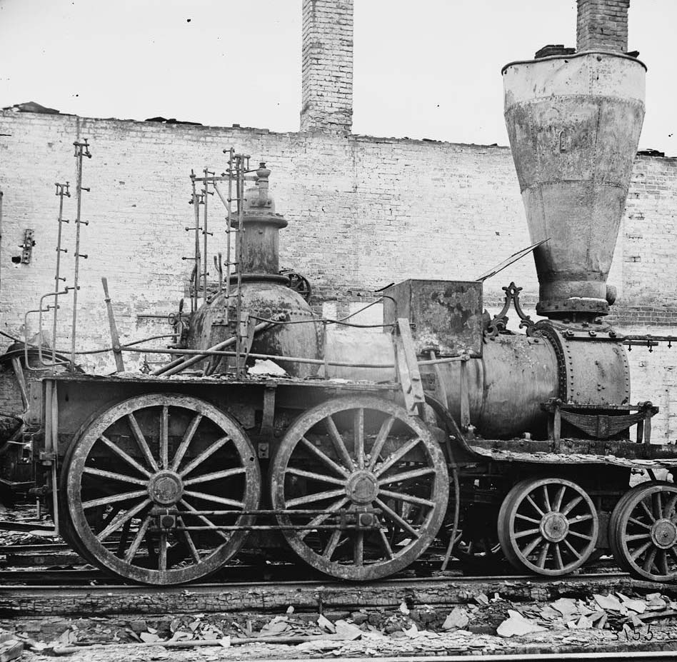 Damaged locomotives, Richmond, 1864