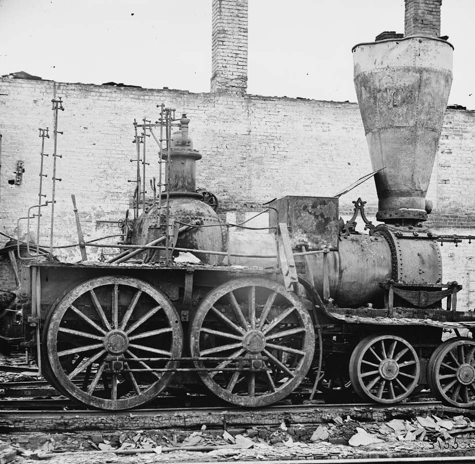 Damaged locomotives, Richmond, 1864