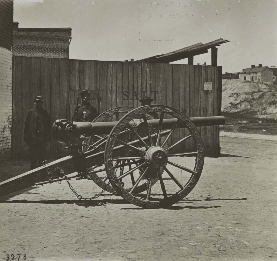 Captured Whitworth gun on wharf awaiting shipment, 1864