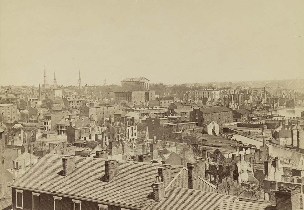 View with ruins from Gambles Hill, Richmond, 1864