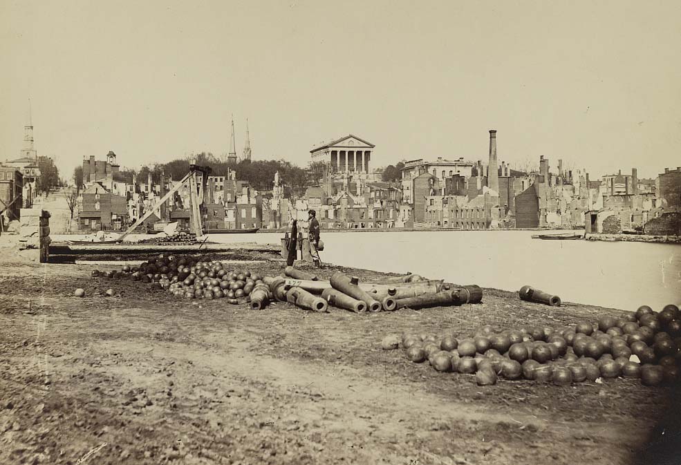 View taken from south side of Canal Basin, Richmond, Va., April, 1865, showing Capitol, Custom House, etc.