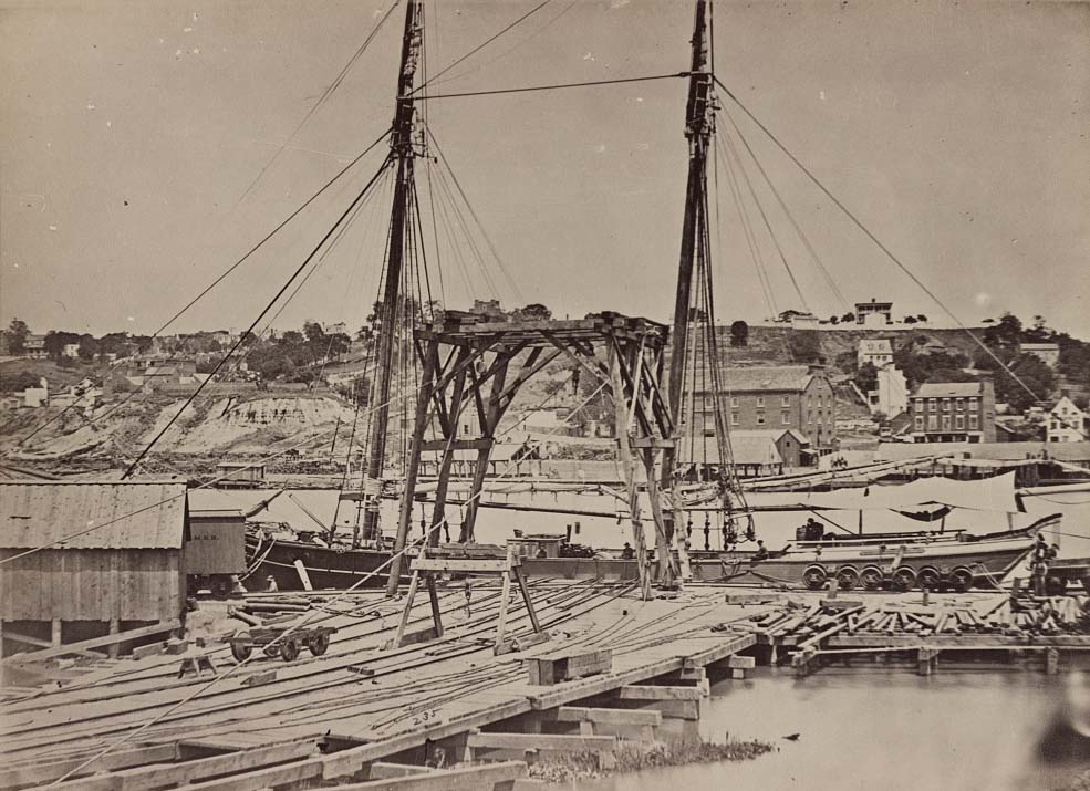 View on the dock on south side of James River opposite Rocketts, Richmond, Va., April, 1865
