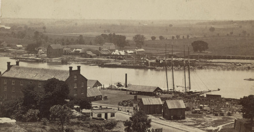 A view of Rocketts and the south side of the James River from Libby Hill in Richmond, Virginia, 1862