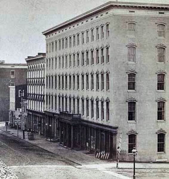 A street view of the Spotswood Hotel in Richmond, Virginia, 1861