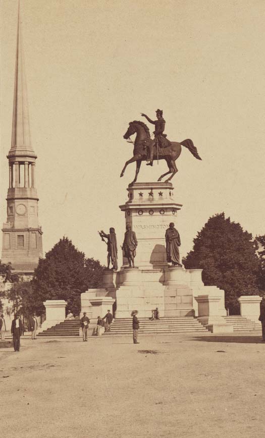 Washington Monument, Capitol Square, Richmond with the spire of St. Paul's Church on left, 1868