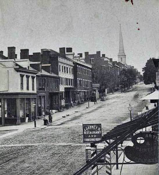 A commercial area along Main Street in Richmond, Virginia, 1860s