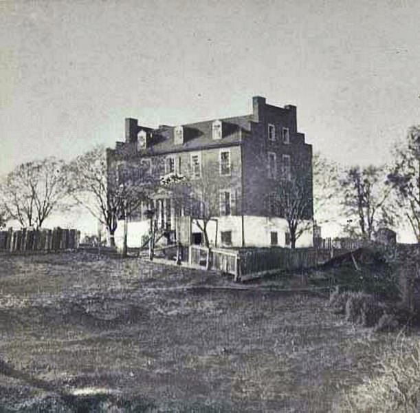 Exterior view of City Hospital in Richmond, 1865