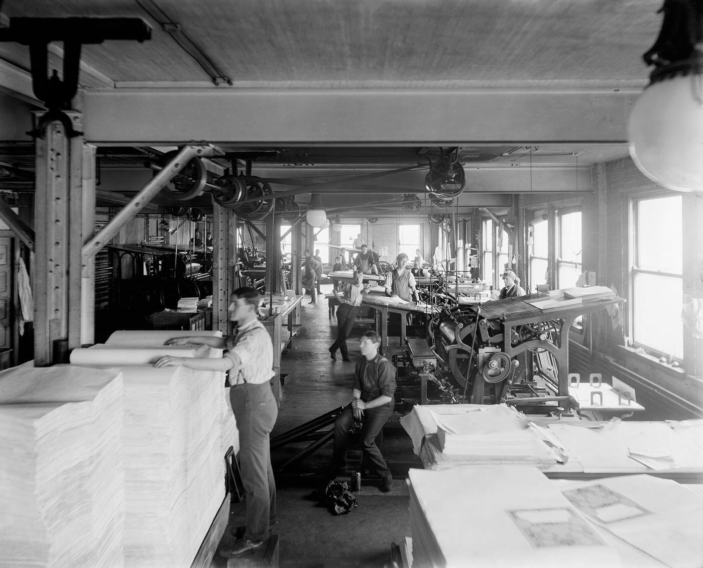 Workers in Press room, Richmond & Backus Company Print Shop, 1902