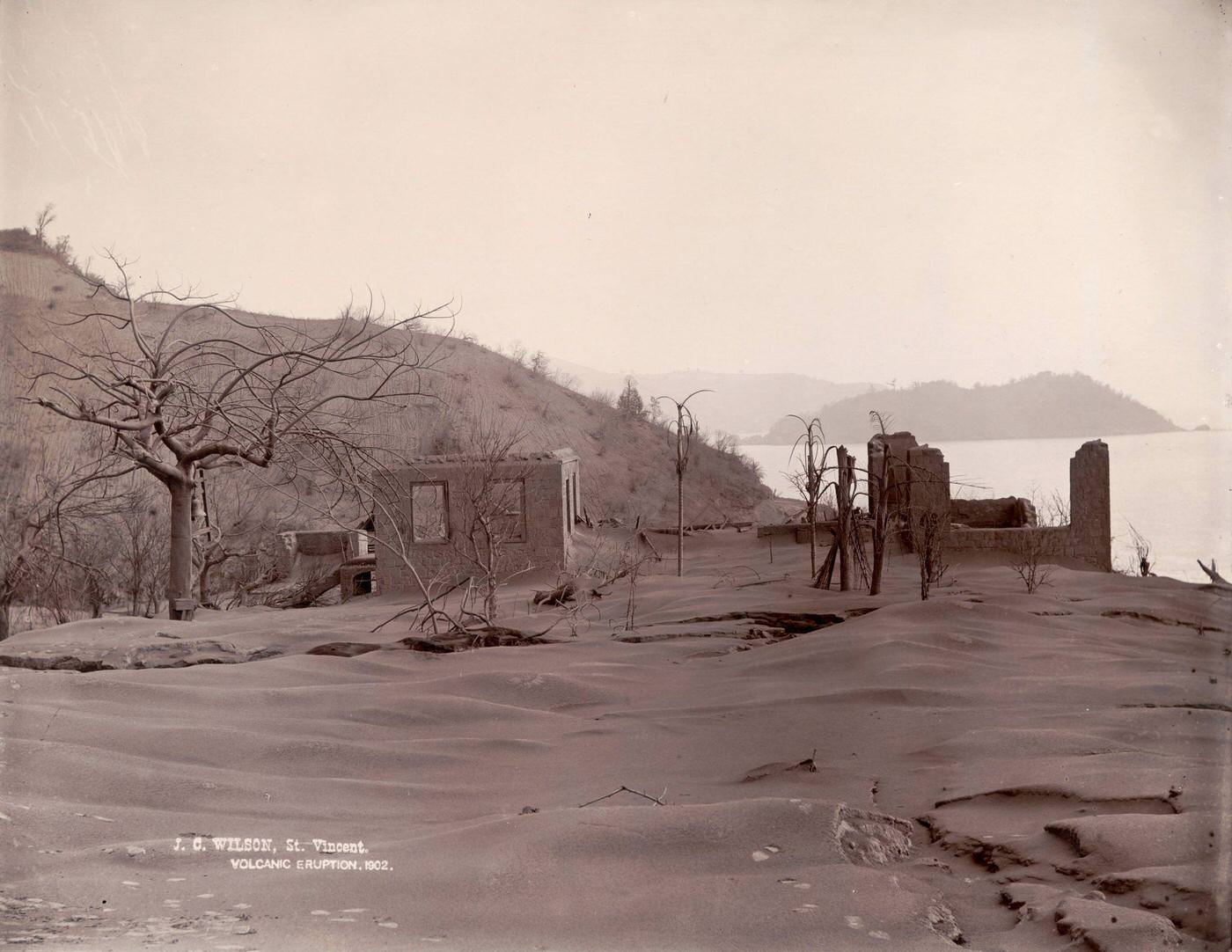 The ruins of Richmond Great House after Soufriere erupted in 1902 - Saint Vincent, Richmond Great House in St. Vincent was destroyed and buried in volcanic dust and ash when Soufriere erupted on May 8th 1902