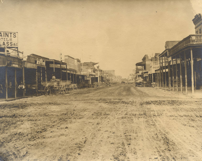 J Street looking West, Sacramento City 1868,