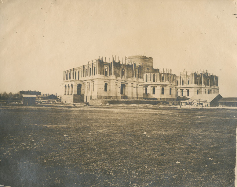 Shows Capitol under construction, view from southeast, 1868