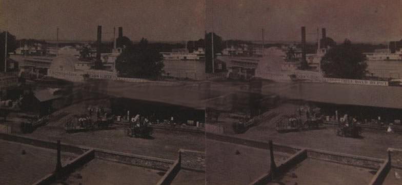 View of the Central Pacific depot at the foot of J Street Sacramento, 1869.