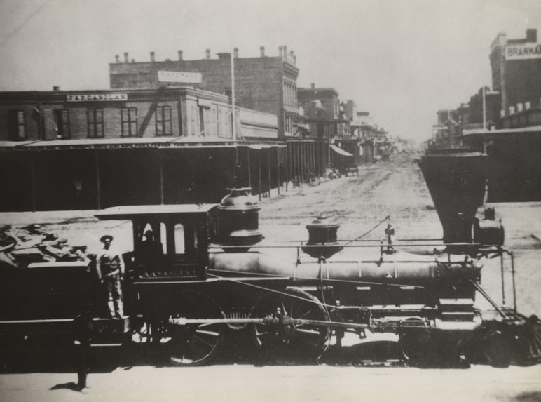 At the foot of Front & Jay street, looking East, in 1865.