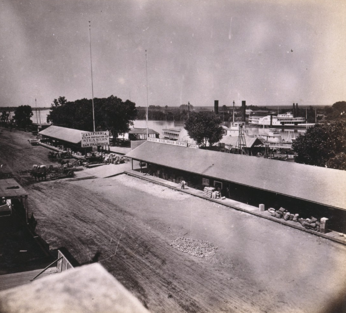 Sacramento River and Levee, from Front street, Sacramento City, 1860