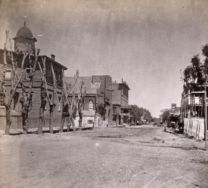 Sixth Street, Sacramento City, Grammar School, Baptist Church, Masonic Hall, 1860s