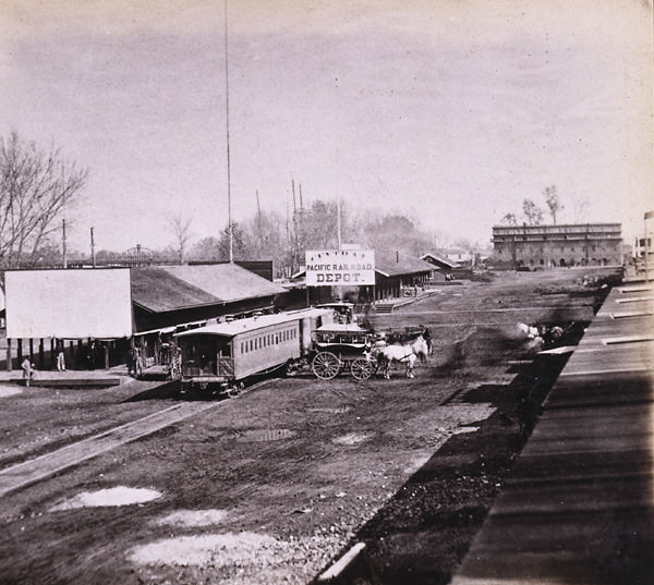 The Railroad Depots, on the Levee, Sacramento City, 1860s