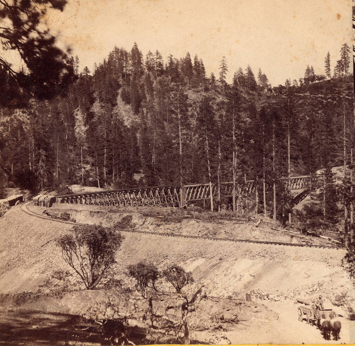 Long Ravine Bridge from the West. 56 miles from Sacramento, 1866