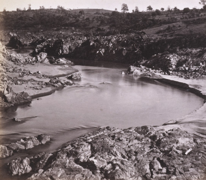 View of the American River from the Suspension Bridge at Folsom, Sacramento County, 1860s